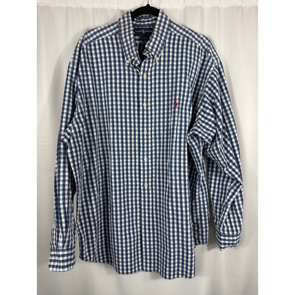 Ralph Lauren Blaire Mens XL Navy White Gingham Check Cotton‎ Button Down Shirt